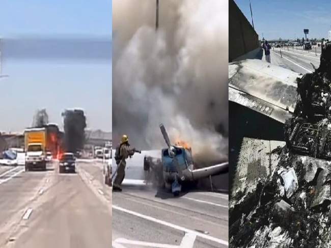 Vídeo: avião cai em rodovia e pega fogo; três pessoas estavam na aeronave