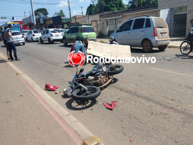 URGENTE: Motociclista fica com grave lesão na perna em acidente   Rondoniaovivo.com