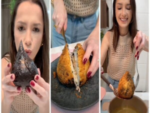 Influenciadora Vivi Cake ensina a preparar coxinha gigante de sushi