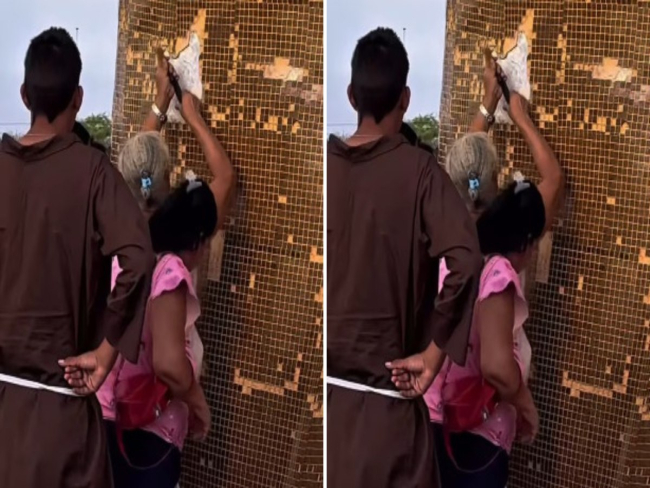 VÍDEO: romeiros arrancam ladrilhos de estátua de São Francisco
