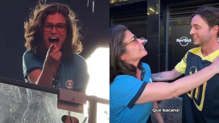 Renata Vasconcellos é surpreendida por crush nos Estados Unidos