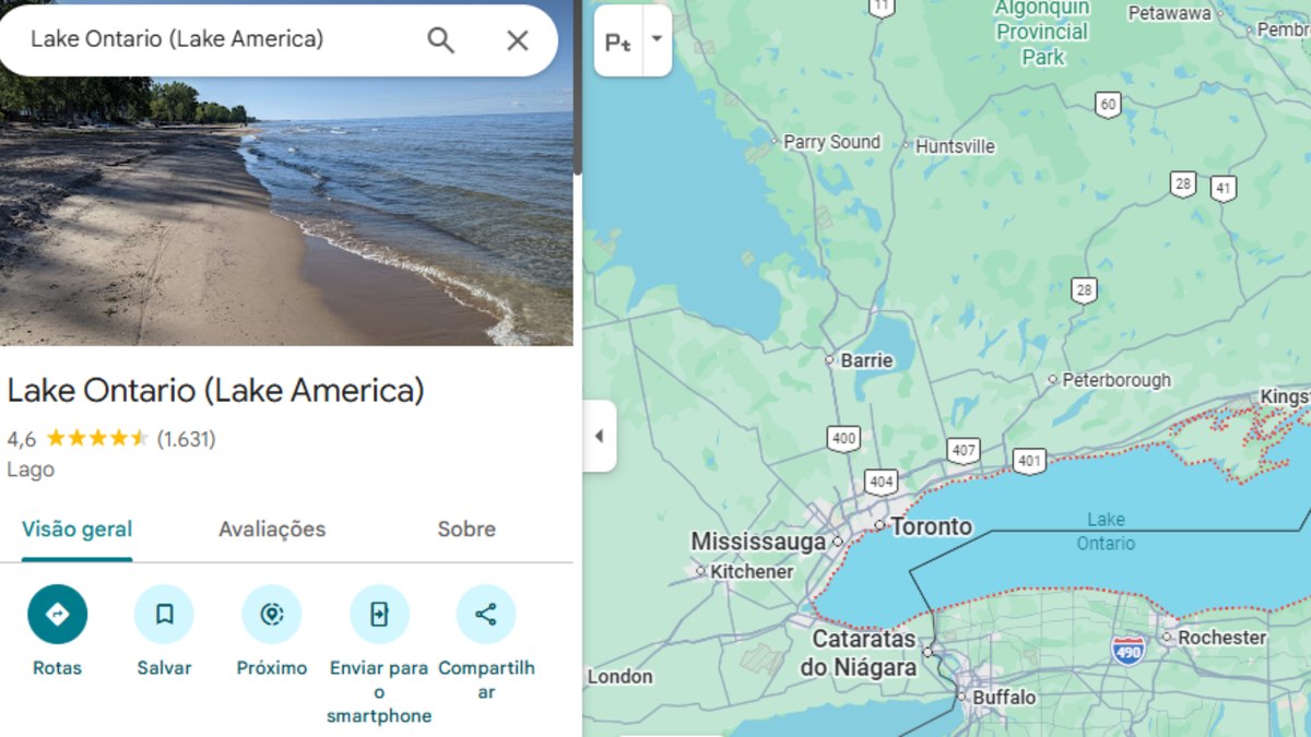 Google Maps muda nome do Lago Ontário para ‘Lago América’